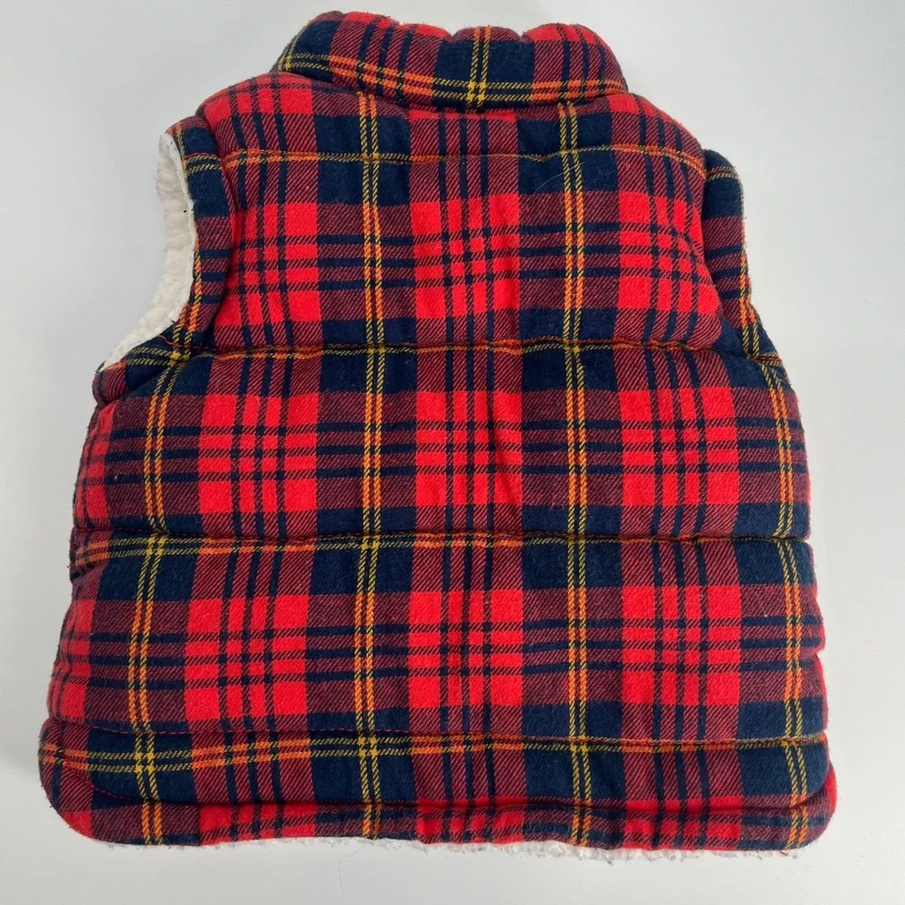 Old Navy Plaid Fleece Lined Puffer Vest Baby Toddler Red‎ Blue Yellow 0-3M